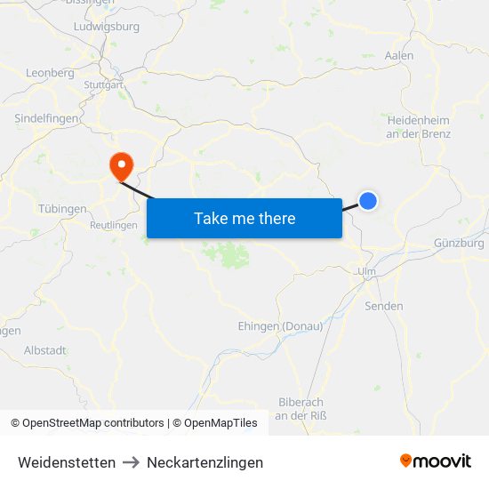 Weidenstetten to Neckartenzlingen map