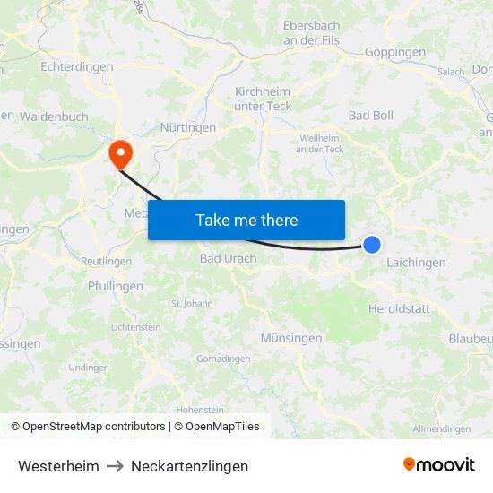 Westerheim to Neckartenzlingen map