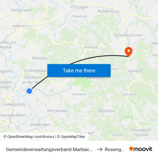 Gemeindeverwaltungsverband Marbach am Neckar to Rosengarten map
