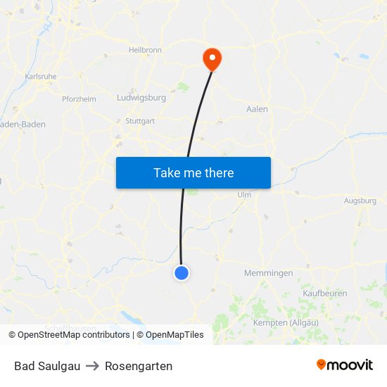 Bad Saulgau to Rosengarten map