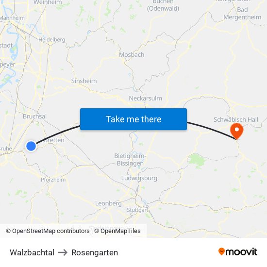 Walzbachtal to Rosengarten map