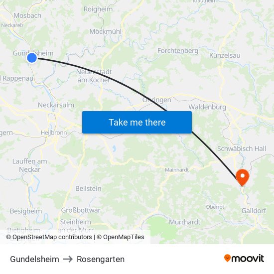 Gundelsheim to Rosengarten map