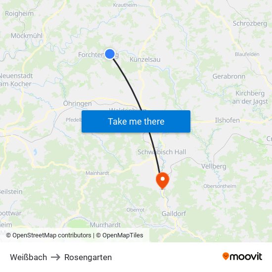 Weißbach to Rosengarten map