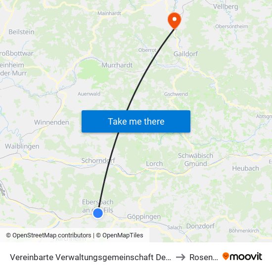 Vereinbarte Verwaltungsgemeinschaft Der Stadt Ebersbach An Der Fils to Rosengarten map