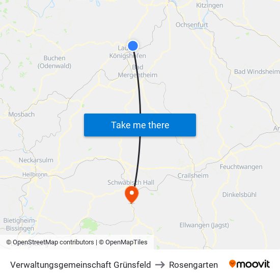 Verwaltungsgemeinschaft Grünsfeld to Rosengarten map