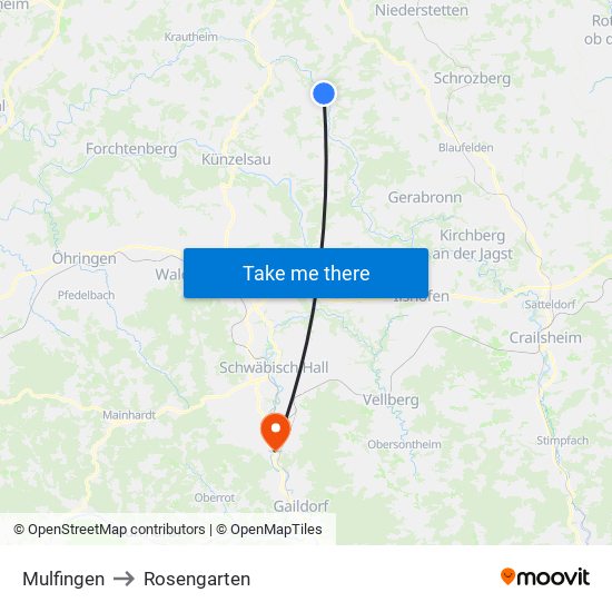 Mulfingen to Rosengarten map