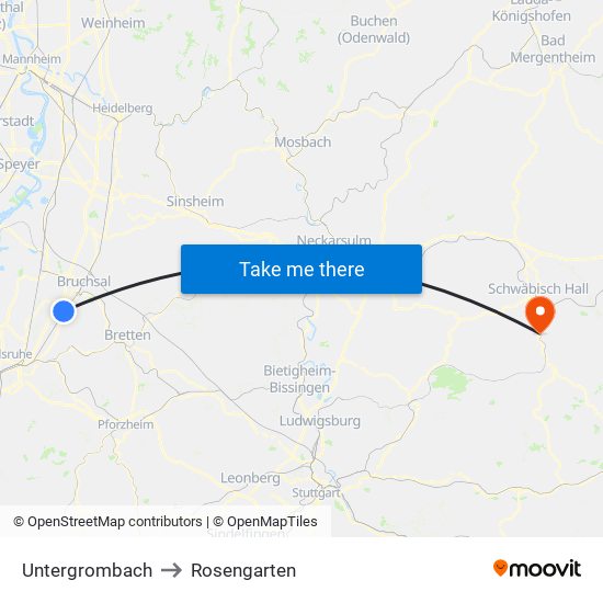 Untergrombach to Rosengarten map
