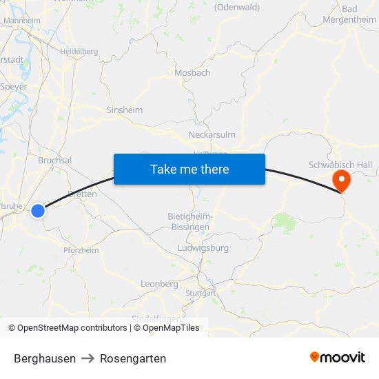Berghausen to Rosengarten map