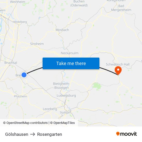 Gölshausen to Rosengarten map