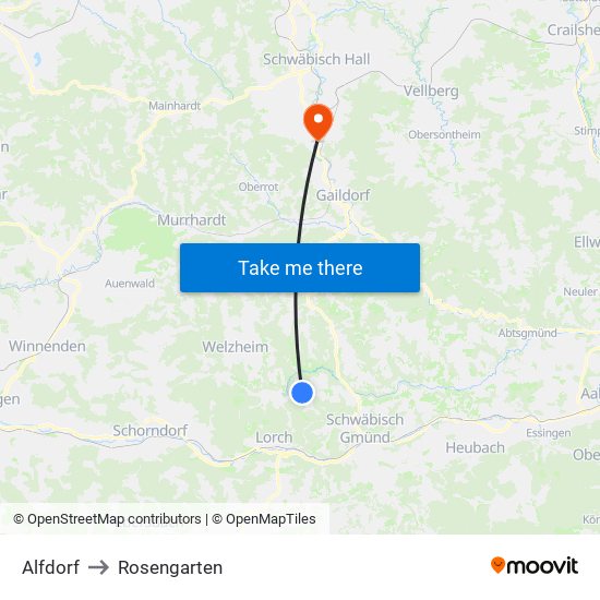 Alfdorf to Rosengarten map