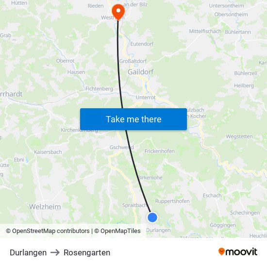 Durlangen to Rosengarten map