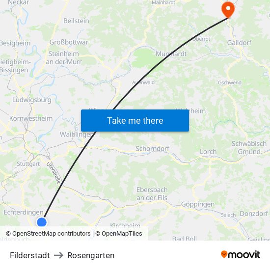 Filderstadt to Rosengarten map