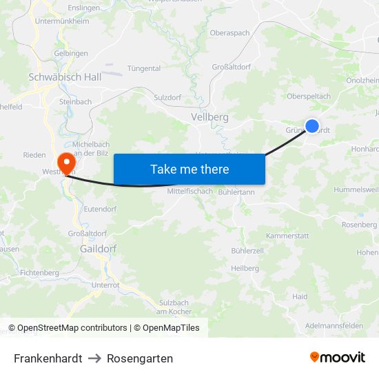 Frankenhardt to Rosengarten map