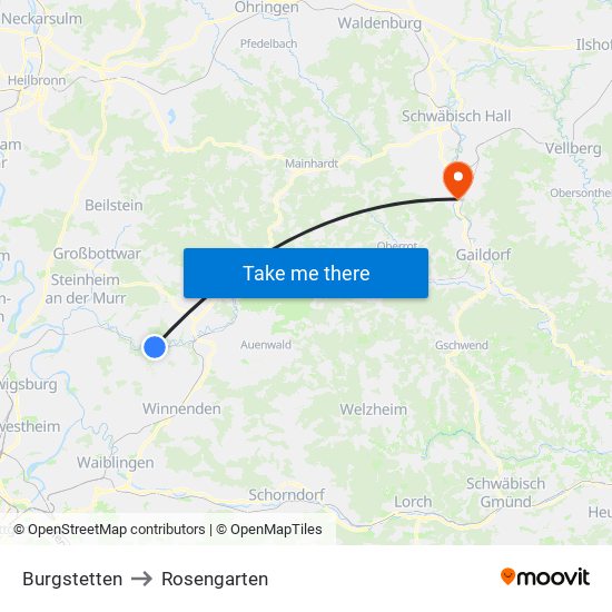 Burgstetten to Rosengarten map