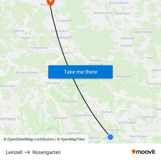 Leinzell to Rosengarten map