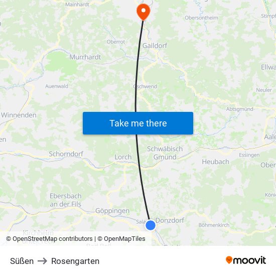 Süßen to Rosengarten map