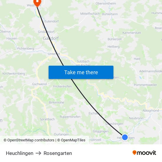 Heuchlingen to Rosengarten map