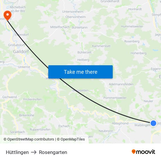 Hüttlingen to Rosengarten map