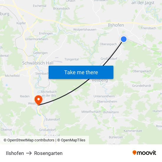 Ilshofen to Rosengarten map