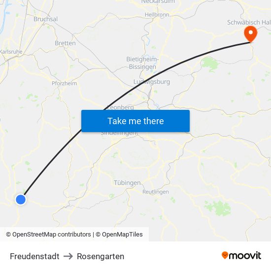 Freudenstadt to Rosengarten map