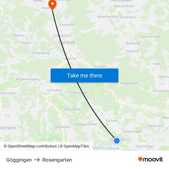 Göggingen to Rosengarten map