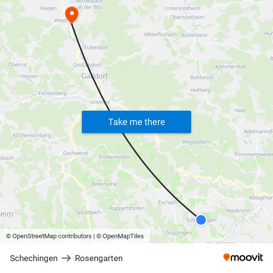 Schechingen to Rosengarten map