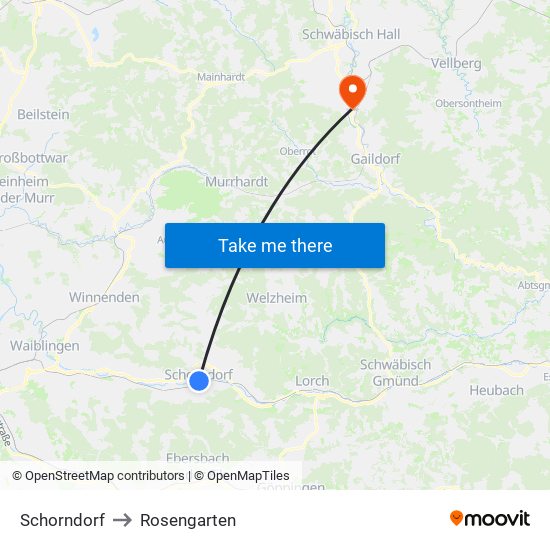 Schorndorf to Rosengarten map