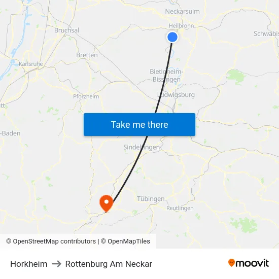 Horkheim to Rottenburg Am Neckar map