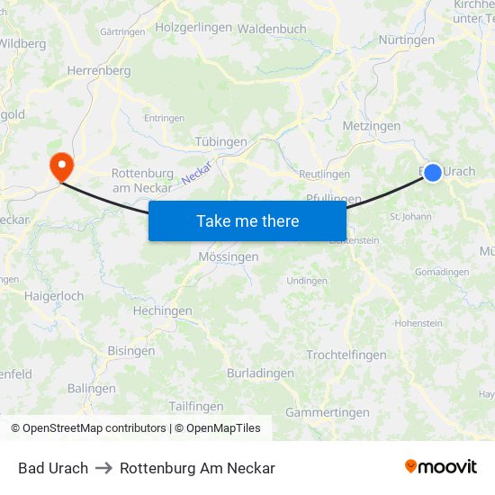 Bad Urach to Rottenburg Am Neckar map
