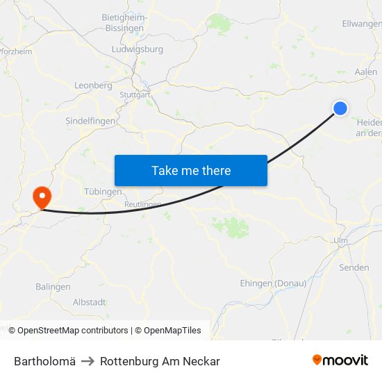 Bartholomä to Rottenburg Am Neckar map