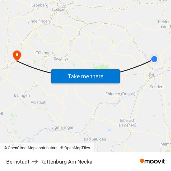 Bernstadt to Rottenburg Am Neckar map