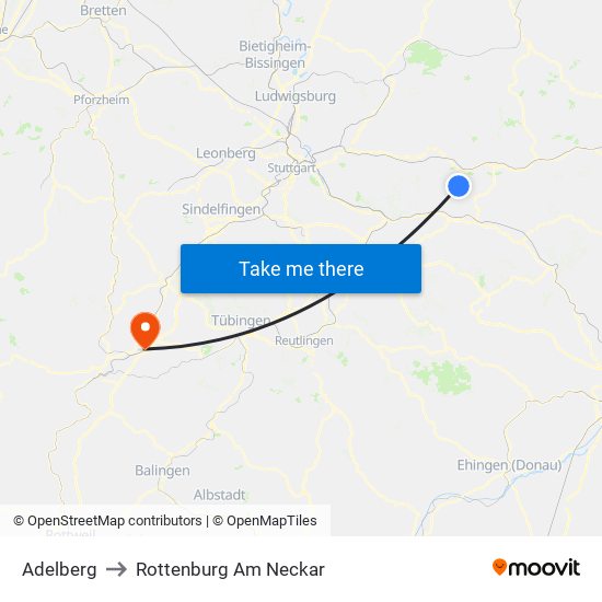 Adelberg to Rottenburg Am Neckar map