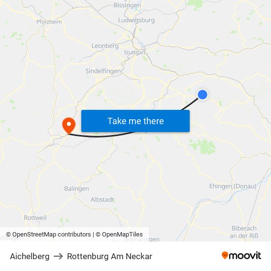 Aichelberg to Rottenburg Am Neckar map