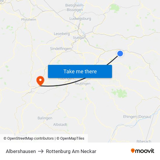 Albershausen to Rottenburg Am Neckar map