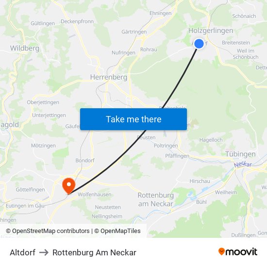 Altdorf to Rottenburg Am Neckar map