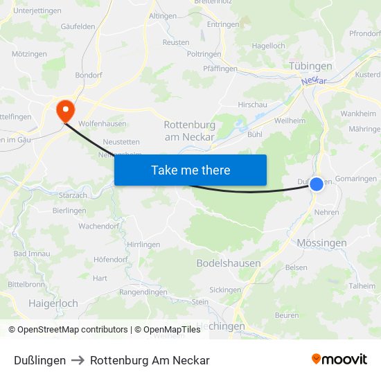 Dußlingen to Rottenburg Am Neckar map