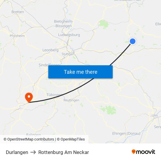 Durlangen to Rottenburg Am Neckar map