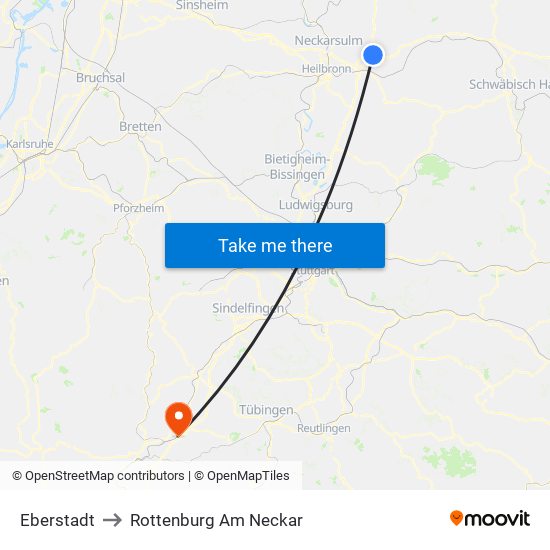 Eberstadt to Rottenburg Am Neckar map