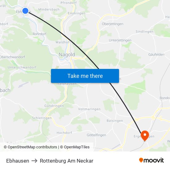 Ebhausen to Rottenburg Am Neckar map