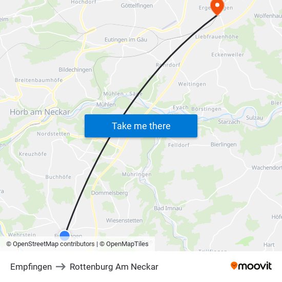 Empfingen to Rottenburg Am Neckar map