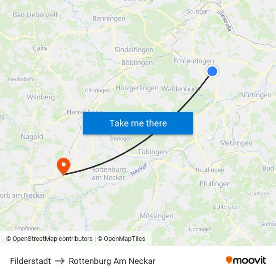 Filderstadt to Rottenburg Am Neckar map