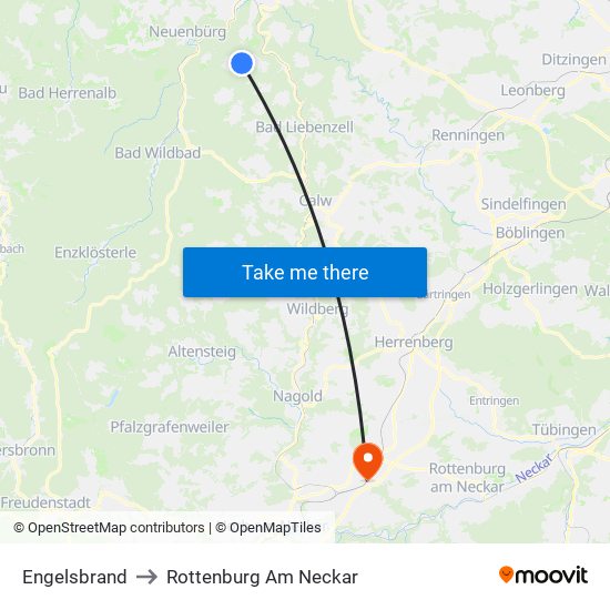 Engelsbrand to Rottenburg Am Neckar map