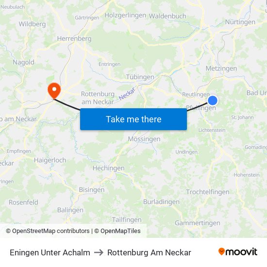 Eningen Unter Achalm to Rottenburg Am Neckar map