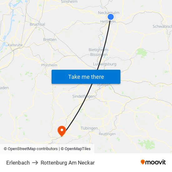 Erlenbach to Rottenburg Am Neckar map