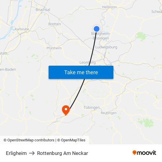 Erligheim to Rottenburg Am Neckar map