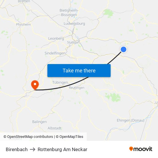 Birenbach to Rottenburg Am Neckar map