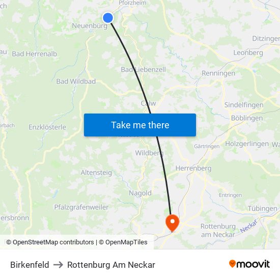 Birkenfeld to Rottenburg Am Neckar map