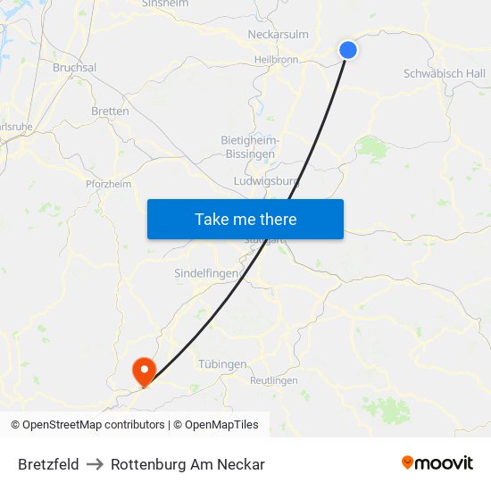Bretzfeld to Rottenburg Am Neckar map