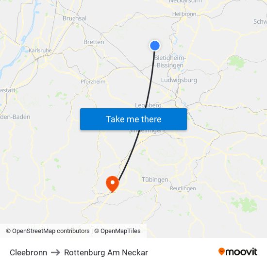 Cleebronn to Rottenburg Am Neckar map