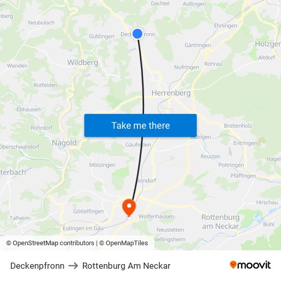 Deckenpfronn to Rottenburg Am Neckar map